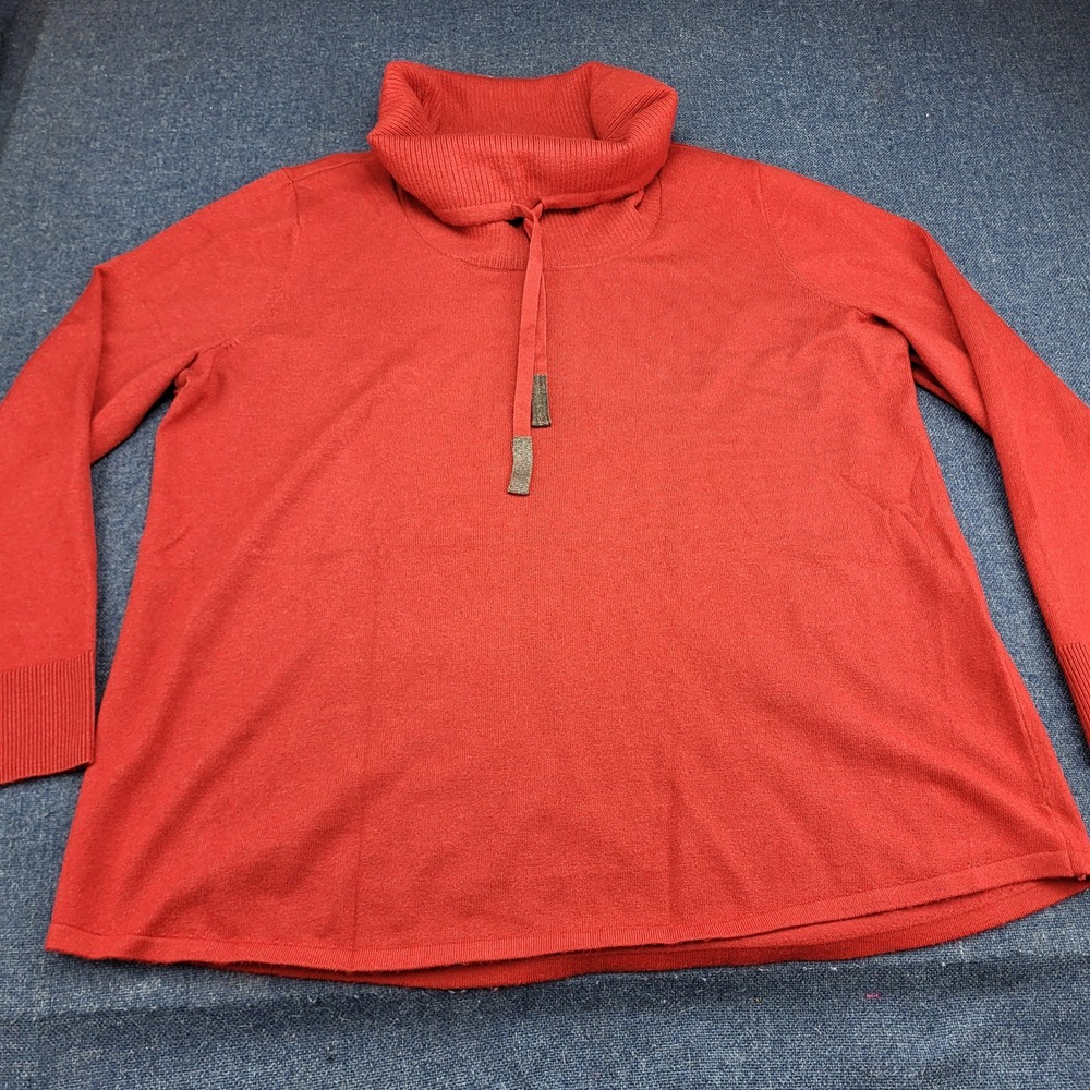 Chico's Zenergy Luxe Ballchain Cowl Sweater Red Allure Cashmere Blend XL Size 3